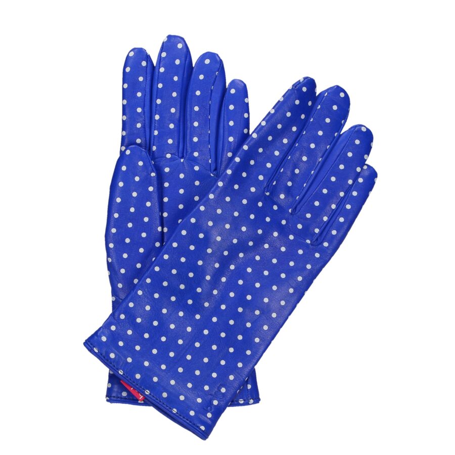 Rękawiczki damskie pięciopalcowe niebieskie w kropki