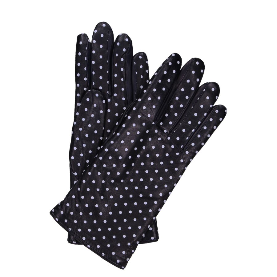 Rękawiczki damskie pięciopalcowe czarne w kropki
